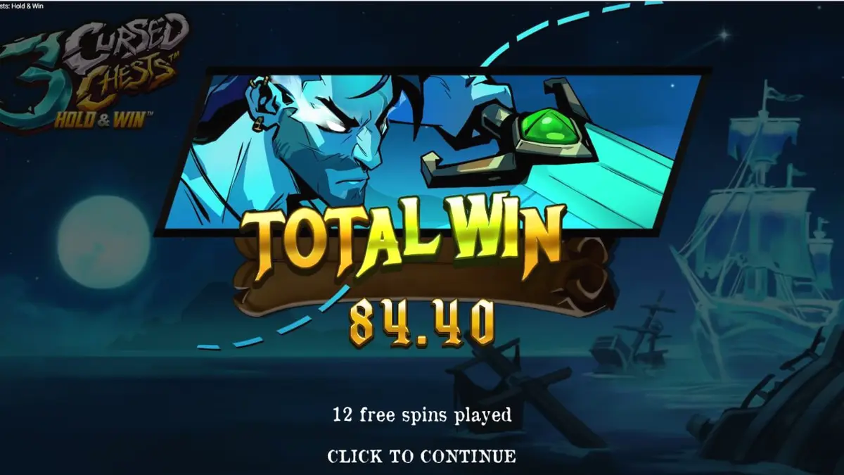 Tampilan visual slot 3 Cursed Chests: Hold & Win dengan tema bajak laut gelap